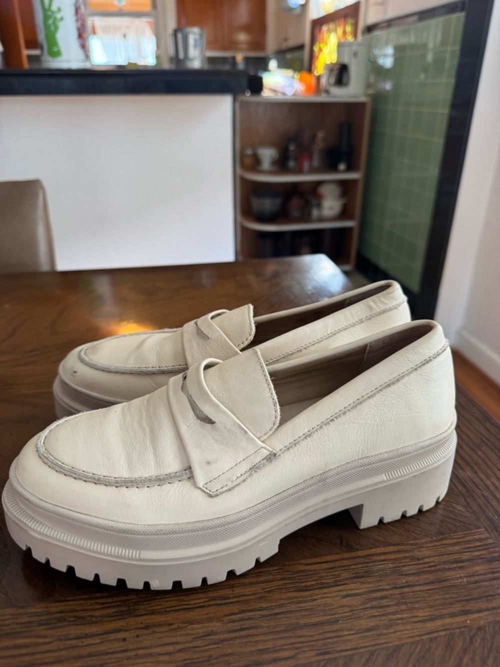 Chunky Cream Penny Loafers for Women